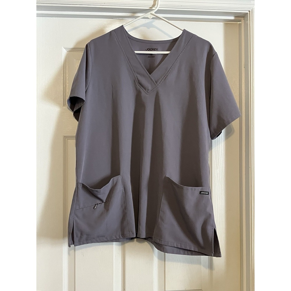 Medical Scrubs, XL Scrubs ~ Jockey Scrub Top ~ Solid Gray, Unisex Size XL Scrubs